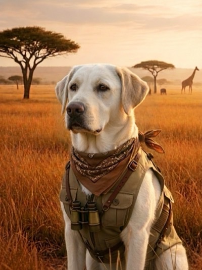 Safari dog portrait in a black frame